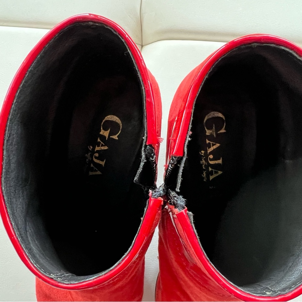 Red suede boots